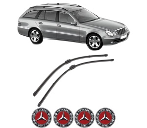 Set stergatoare MERCEDES-BENZ E-CLASS T-Model (S211) din 2003-2009, pentru parbriz auto, 2 bucati, Valeo Silencio Xtrm, din cauciuc siliconat rezistent, 4 Stickere Auto MERCEDES-BENZ v40458