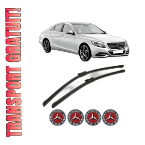Set stergatoare MERCEDES-BENZ S-CLASS (W222, V222, X222) din 2013-2020, pentru parbriz auto, 2 bucati, Bosch Aerotwin, din cauciuc siliconat rezistent, 4 Stickere Auto MERCEDES-BENZ