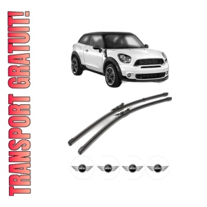 Set stergatoare MINI MINI PACEMAN (R61) din 2012-2016, pentru parbriz auto, 2 bucati, Valeo Silencio Xtrm, din cauciuc siliconat rezistent, 4 Stickere Auto MINI