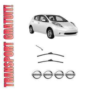 Set stergatoare NISSAN LEAF (ZE0) din 2010-2017, pentru parbriz auto, 2 bucati, Valeo Silencio, din cauciuc siliconat rezistent, 4 Stickere Auto NISSAN