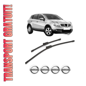 Set stergatoare NISSAN QASHQAI I (J10, NJ10) din 2006-2014, pentru parbriz auto, 2 bucati, Bosch Aerotwin, din cauciuc siliconat rezistent, 4 Stickere Auto NISSAN