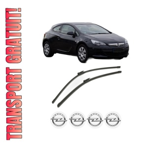 Set stergatoare OPEL ASTRA J GTC din 2011-2018, pentru parbriz auto, 2 bucati, Bosch Aerotwin, din cauciuc siliconat rezistent, 4 Stickere Auto OPEL