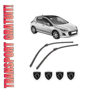 Set stergatoare PEUGEOT 308 I (4A_, 4C_) din 2007-2015, pentru parbriz auto, 2 bucati, Valeo Silencio Xtrm, din cauciuc siliconat rezistent, 4 Stickere Auto PEUGEOT