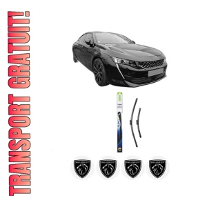Set stergatoare PEUGEOT 508 II (FB_, FH_, F3_) din 2018-2021, pentru parbriz auto, 2 bucati, Valeo Silencio, din cauciuc siliconat rezistent, 4 Stickere Auto PEUGEOT