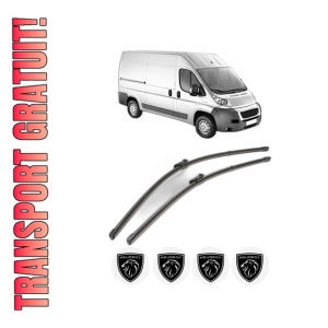 Set stergatoare PEUGEOT BOXER Van din 2006-2023, pentru parbriz auto, 2 bucati, Valeo Silencio Xtrm, din cauciuc siliconat rezistent, 4 Stickere Auto PEUGEOT