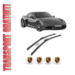 Set stergatoare PORSCHE 718 CAYMAN (982) din 2016-2019, pentru parbriz auto, 2 bucati, Bosch Aerotwin, din cauciuc siliconat rezistent, 4 Stickere Auto PORSCHE