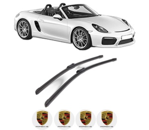 Set stergatoare PORSCHE CAYMAN (981) din 2013-2016, pentru parbriz auto, 2 bucati, Bosch Aerotwin, din cauciuc siliconat rezistent, 4 Stickere Auto PORSCHE v52653