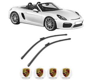 Set stergatoare PORSCHE CAYMAN (981) din 2013-2016, pentru parbriz auto, 2 bucati, Valeo Silencio, din cauciuc siliconat rezistent, 4 Stickere Auto PORSCHE v36738
