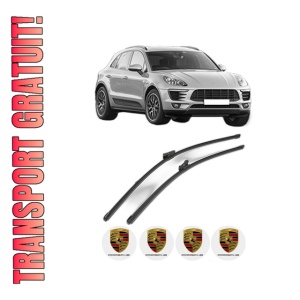 Set stergatoare PORSCHE MACAN (95B) din 2014-2021, pentru parbriz auto, 2 bucati, Valeo Silencio Xtrm, din cauciuc siliconat rezistent, 4 Stickere Auto PORSCHE