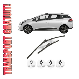 Set stergatoare RENAULT CLIO IV Estate Van (KH_) din 2014-2021, pentru parbriz auto, 2 bucati, Bosch Aerotwin, din cauciuc siliconat rezistent, 4 Stickere Auto RENAULT