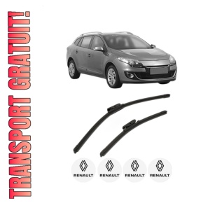 Set stergatoare RENAULT MEGANE III Combi Van (KZ0/1) din 2009-2015, pentru parbriz auto, 2 bucati, Bosch Aerotwin, din cauciuc siliconat rezistent, 4 Stickere Auto RENAULT - Img 1
