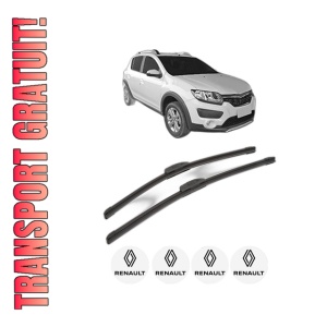 Set stergatoare RENAULT SANDERO/STEPWAY II (B8_) din 2013-2019, pentru parbriz auto, 2 bucati, Bosch Aerotwin Retrofit, din cauciuc siliconat rezistent, 4 Stickere Auto RENAULT