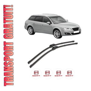 Set stergatoare SEAT EXEO ST (3R5) din 2009-2013, pentru parbriz auto, 2 bucati, Valeo Silencio Xtrm, din cauciuc siliconat rezistent, 4 Stickere Auto SEAT