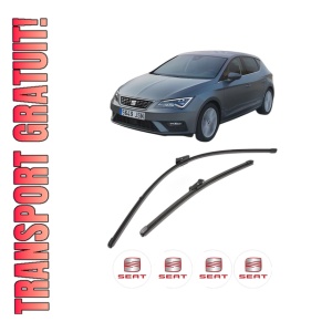 Set stergatoare SEAT LEON Hatchback Van (5F1) din 2017-2018, pentru parbriz auto, 2 bucati, Valeo Silencio Xtrm, din cauciuc siliconat rezistent, 4 Stickere Auto SEAT