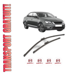 Set stergatoare SEAT TOLEDO IV (KG3) din 2012-2019, pentru parbriz auto, 2 bucati, Valeo Silencio Xtrm, din cauciuc siliconat rezistent, 4 Stickere Auto SEAT