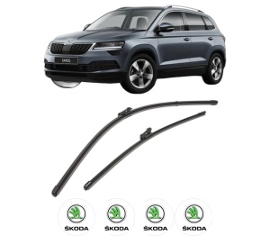 Set stergatoare SKODA KAROQ (NU7, ND7) din 2017-2020, pentru parbriz auto, 2 bucati, Valeo Silencio Xtrm, din cauciuc siliconat rezistent, 4 Stickere Auto SKODA v37398