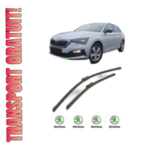 Set stergatoare SKODA SCALA (NW1) din 2019-2020, pentru parbriz auto, 2 bucati, Bosch Aerotwin, din cauciuc siliconat rezistent, 4 Stickere Auto SKODA