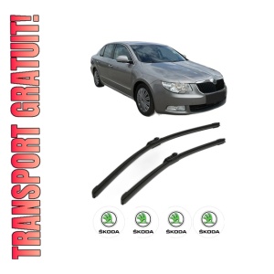 Set stergatoare SKODA SUPERB II (3T4) din 2008-2015, pentru parbriz auto, 2 bucati, Bosch Aerotwin, din cauciuc siliconat rezistent, 4 Stickere Auto SKODA