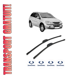 Set stergatoare SSANGYONG KYRON din 2005-2010, pentru parbriz auto, 2 bucati, Bosch Aerotwin Retrofit, din cauciuc siliconat rezistent, 4 Stickere Auto SSANGYONG