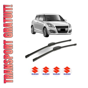 Set stergatoare SUZUKI SWIFT IV (FZ, NZ) din 2010-2013, pentru parbriz auto, 2 bucati, Bosch Aerotwin Retrofit, din cauciuc siliconat rezistent, 4 Stickere Auto SUZUKI