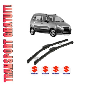 Set stergatoare SUZUKI WAGON R+ (MA) din 2000-2005, pentru parbriz auto, 2 bucati, Bosch Aerotwin Retrofit, din cauciuc siliconat rezistent, 4 Stickere Auto SUZUKI