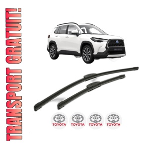 Set stergatoare TOYOTA COROLLA CROSS (ZVG1_, ZSG1_, MXGH1_, MXGA1_) din 2022-2023, pentru parbriz auto, 2 bucati, Bosch Aerotwin Retrofit, din cauciuc siliconat rezistent, 4 Stickere Auto TOYOTA