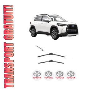 Set stergatoare TOYOTA COROLLA CROSS (ZVG1_, ZSG1_, MXGH1_, MXGA1_) din 2022-2023, pentru parbriz auto, 2 bucati, Valeo Silencio, din cauciuc siliconat rezistent, 4 Stickere Auto TOYOTA