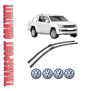Set stergatoare Volkswagen AMAROK (2HA, 2HB, S1B, S6B, S7A, S7B, AGD) din 2010-2022, pentru parbriz auto, 2 bucati, Valeo Silencio, din cauciuc siliconat rezistent, 4 Stickere Auto Volkswagen