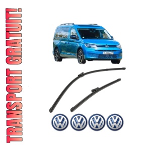 Set stergatoare Volkswagen CADDY CALIFORNIA V Camper (SBB, SBJ) din 2020-2024, pentru parbriz auto, 2 bucati, Valeo Silencio Xtrm, din cauciuc siliconat rezistent, 4 Stickere Auto Volkswagen