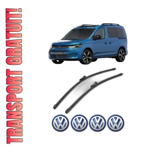 Set stergatoare Volkswagen CADDY V Box Body/MPV (SBA, SBH) din 2020-2024, pentru parbriz auto, 2 bucati, Valeo Silencio Xtrm, din cauciuc siliconat rezistent, 4 Stickere Auto Volkswagen