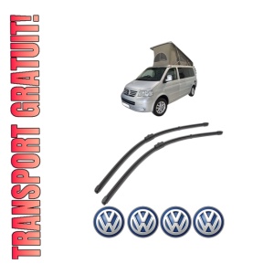 Set stergatoare Volkswagen CALIFORNIA T5 Camper (7EC, 7EF, 7EG, 7HF, 7HC) din 2007-2015, pentru parbriz auto, 2 bucati, Valeo Silencio Xtrm, din cauciuc siliconat rezistent, 4 Stickere Auto Volkswagen