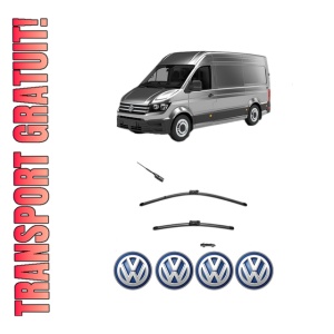 Set stergatoare Volkswagen CRAFTER Van (SY_, SX_) din 2016-2024, pentru parbriz auto, 2 bucati, Valeo Silencio, din cauciuc siliconat rezistent, 4 Stickere Auto Volkswagen