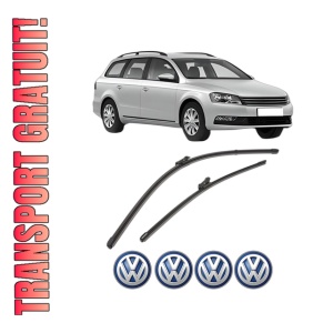Set stergatoare Volkswagen PASSAT B7 Variant (365) din 2010-2015, pentru parbriz auto, 2 bucati, Valeo Silencio Xtrm, din cauciuc siliconat rezistent, 4 Stickere Auto Volkswagen