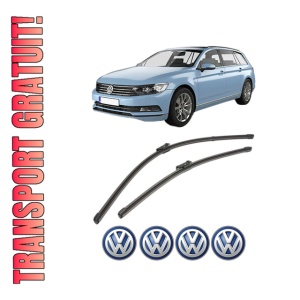 Set stergatoare Volkswagen PASSAT B8 Variant (3G5, CB5) din 2014-2024, pentru parbriz auto, 2 bucati, Valeo Silencio Xtrm, din cauciuc siliconat rezistent, 4 Stickere Auto Volkswagen