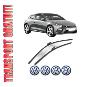 Set stergatoare Volkswagen SCIROCCO III (137, 138) din 2008-2017, pentru parbriz auto, 2 bucati, Valeo Silencio Xtrm, din cauciuc siliconat rezistent, 4 Stickere Auto Volkswagen