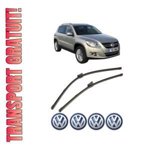 Set stergatoare Volkswagen TIGUAN VAN (5N_) din 2007-2018, pentru parbriz auto, 2 bucati, Valeo Silencio Xtrm, din cauciuc siliconat rezistent, 4 Stickere Auto Volkswagen