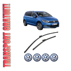 Set stergatoare Volkswagen TOURAN (5T1) din 2015-2022, pentru parbriz auto, 2 bucati, Valeo Silencio, din cauciuc siliconat rezistent, 4 Stickere Auto Volkswagen