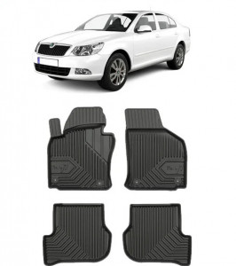 Skoda Octavia II Rs Din 03.2004 - 01.2013, Hatchback , Set Covorase Auto Tip Tavita Premium 3D, din cauciuc accesorii pentru autoturismul tau - masina v167712