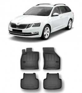 Skoda Octavia III Scout, Combi, Din 05.2013 - 05.2020 , Set Covorase Auto Tip Tavita Premium 3D, din cauciuc accesorii pentru autoturismul tau - masina v172069