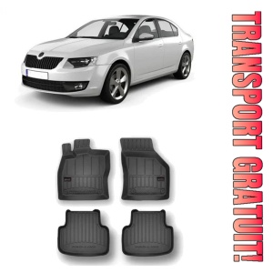 Skoda Octavia IV, Hatchback, Din 06.2020 - Prezent , Set Covorase Auto Tip Tavita Premium 3D, din cauciuc