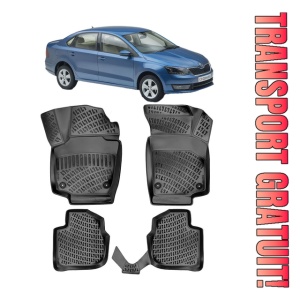 Skoda Rapid 2012-2022 Set 4 covorase auto din cauciuc tip tavita premium line 3D