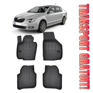 Skoda Superb II, Sedan, Din 06.2008 - 04.2015 , Set Covorase Auto Tip Tavita Premium 3D, din cauciuc