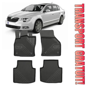 Skoda Superb III Din 05.2015 - Prezent, Sedan , Set Covorase Auto Tip Tavita Premium 3D, din cauciuc