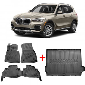 Bmw X5 (G05) (2018-) Set Covorase auto tip tavita din cauciuc Premium Line 3D + Tavita portbagaj Modern Line accesorii pentru autoturismul tau - masina v85002
