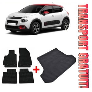 Citroen C3 Hatchback din 2016 - Prezent (Portbagaj Inferior) *1 , Set Covorase + tavita portbagaj auto