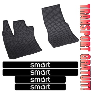 Covorase Smart ForTwo III, Hatchback, din 2015 - prezent si set 4 stickere protectie praguri Smart