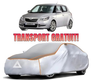 Husa Prelata Antigrindina Auto SKODA FABIA II (542) din 2006-2014, Protectie auto contra intemperiilor la grindina, Waterproof, 4x Stickere auto SKODA