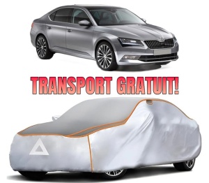 Husa Prelata Antigrindina Auto SKODA SUPERB III (3V3) din 2015-2024, Protectie auto contra intemperiilor la grindina, Waterproof, 4x Stickere auto SKODA