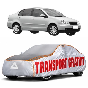 Husa Prelata Antigrindina Auto Volskwagen POLO IV Saloon (9A4, 9A2, 9N2, 9A6) din 2002-2012, Protectie auto contra intemperiilor la grindina, Waterproof, 4x Stickere auto Volskwagen