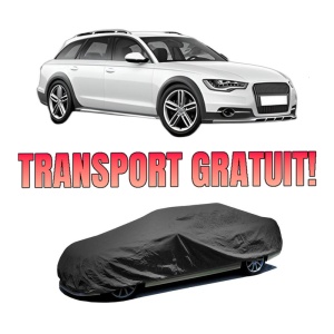 Husa tip prelata auto AUDI A4 Allroad B8 (8KH) din 2009-2016, Culoare Negru, material textil impermeabil, rezistanta la intemperii praf UV, CARPASSION Husa Protectie, 4 Stickere auto cu AUDI